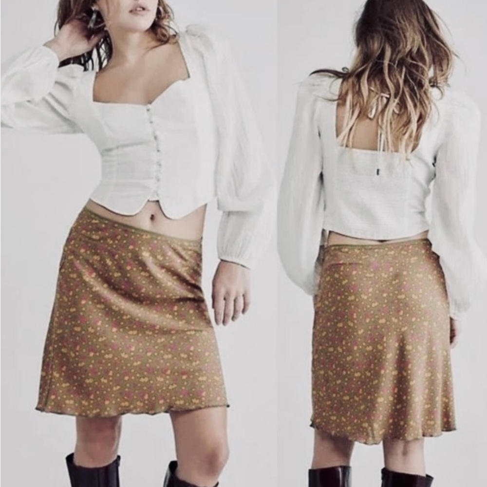 New Free People IRL Mini Green Floral Skirt Size 0
